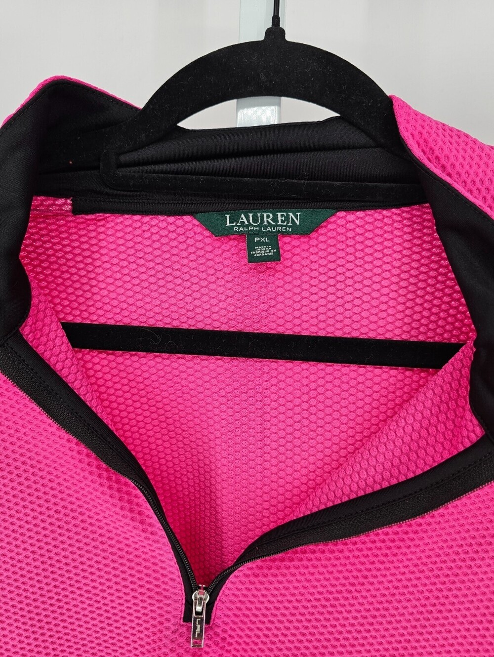 Lauren Ralph Lauren Women Sz PXL petite 1/4 Zip Athletic Jacket Bright Neon Pink - Picture 2 of 3